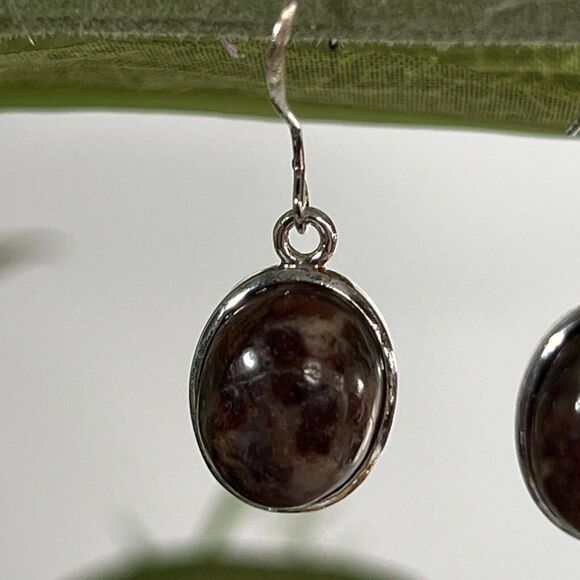 Red Jasper Sterling Silver Oval Shape Hand Carved Earrings NWOT - Picture 2 of 8